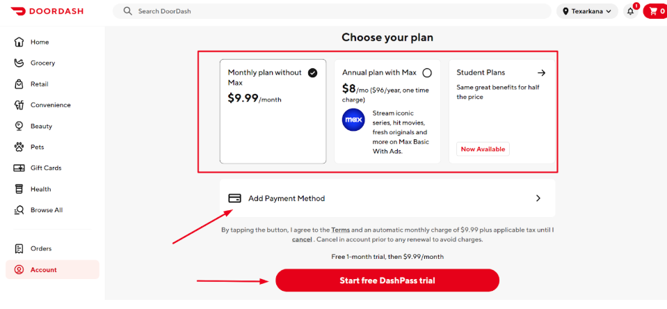 Free DashPass Trial page