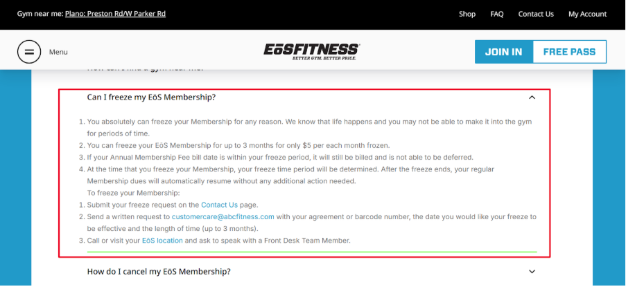 Freeze EOS Membership