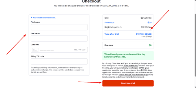 FuboTV payment information FuboTV payment information