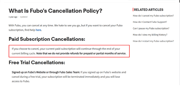 FuboTV subscription cancellation FuboTV subscription cancellation