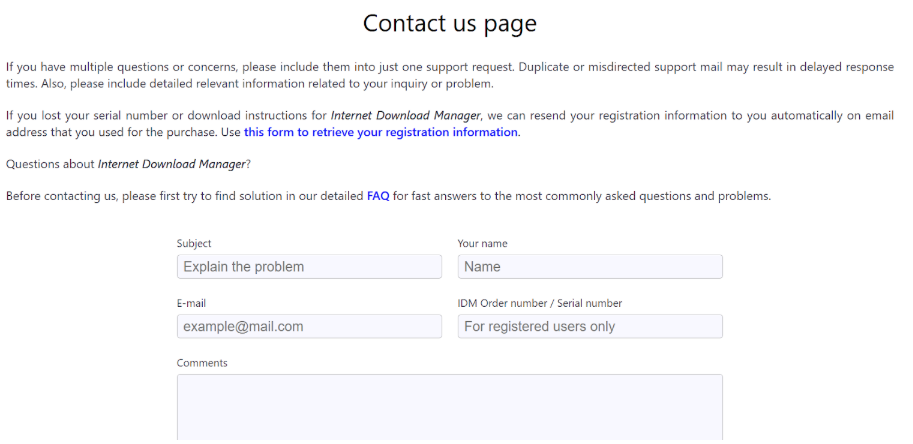 IDM Contact us page