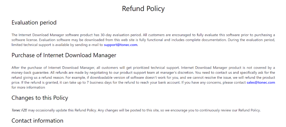 IDM Refund policy
