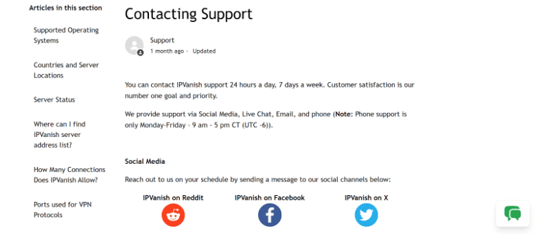 IPVanish Support page IPVanish Support page