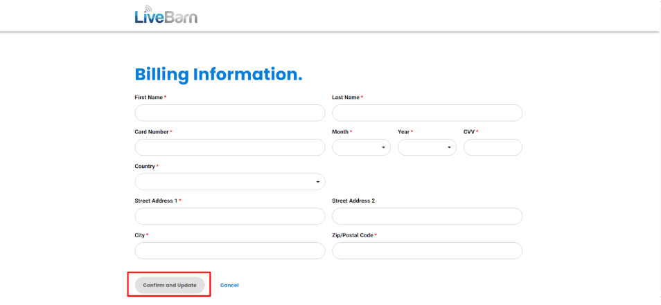 LiveBarn’s Billing information