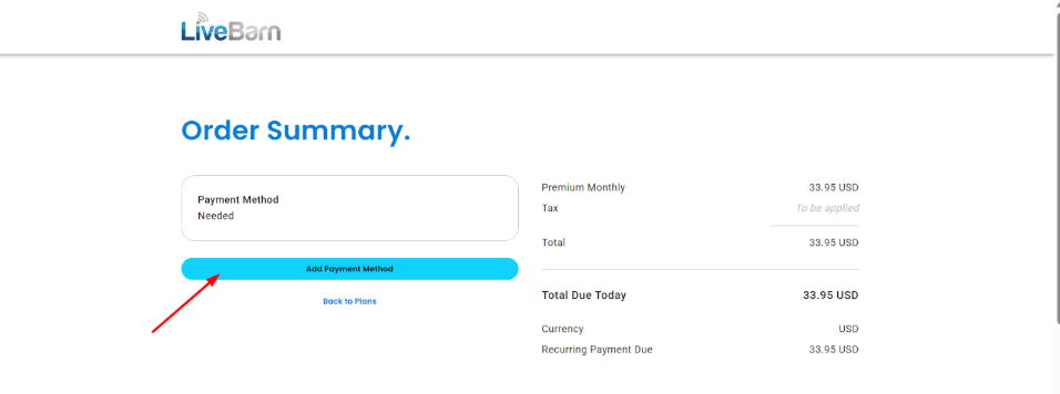 LiveBarn’s Payment page