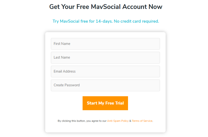 MavSocial Sign Up Page