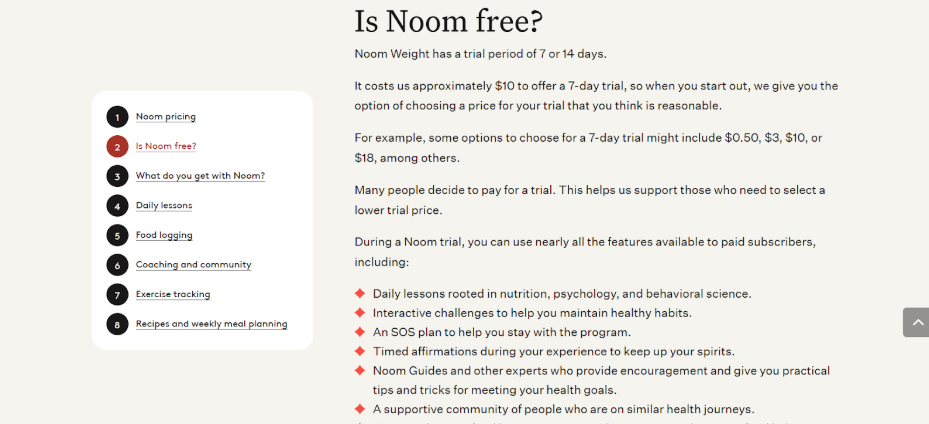Noom free trial details