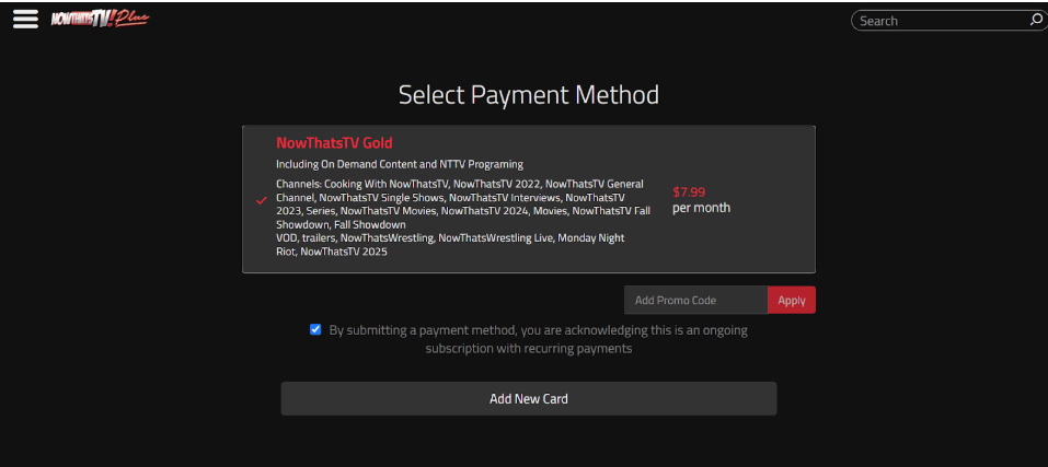 Now Thats TV payment page