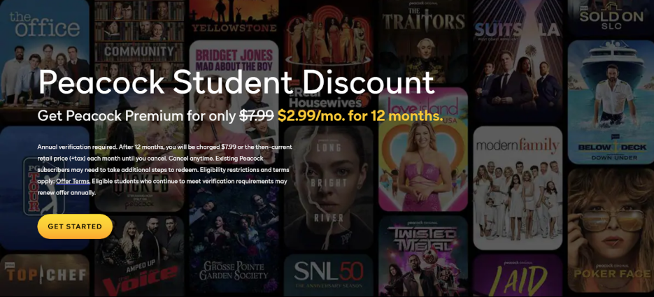 Peacock's student Discount plan