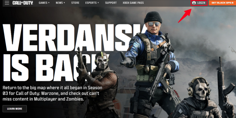 Sign up button on Call of Duty homepage