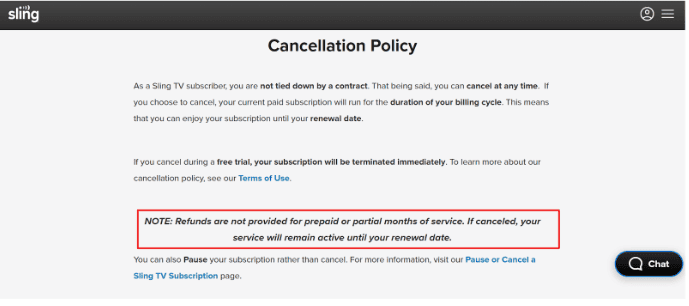 Sling TV no-refund policy Sling TV no-refund policy
