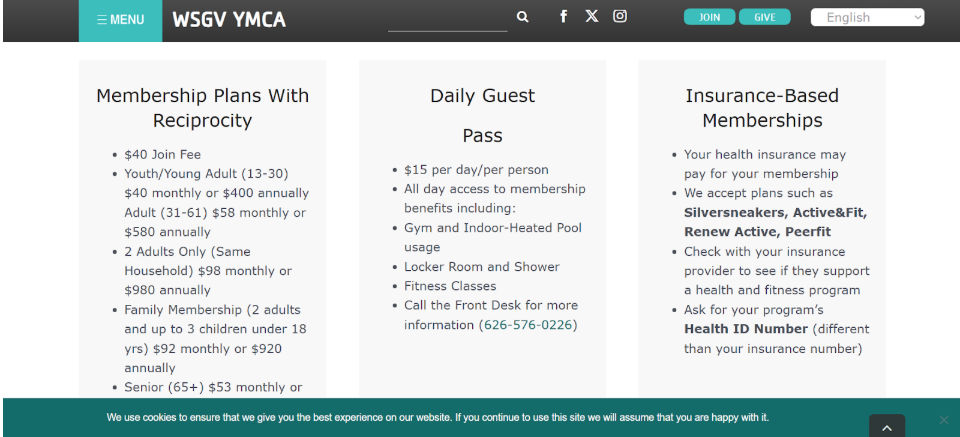 YMCA membership features