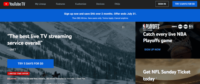 YouTube TV Discount
