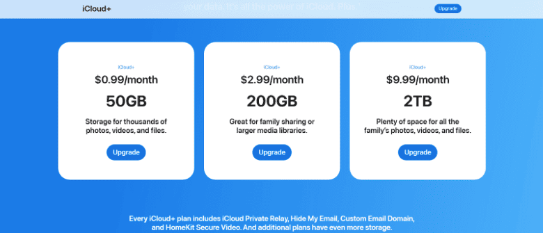 iCloud free plan details