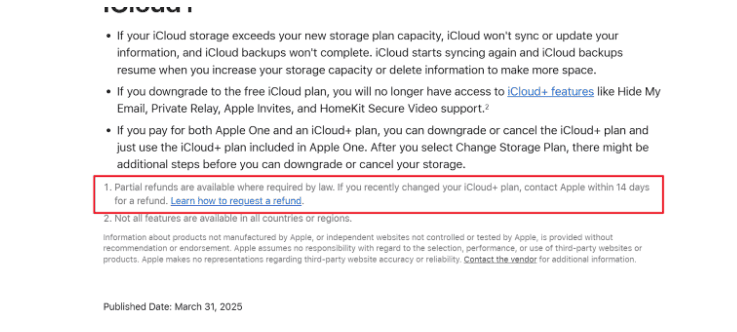 iCloud  partial refund