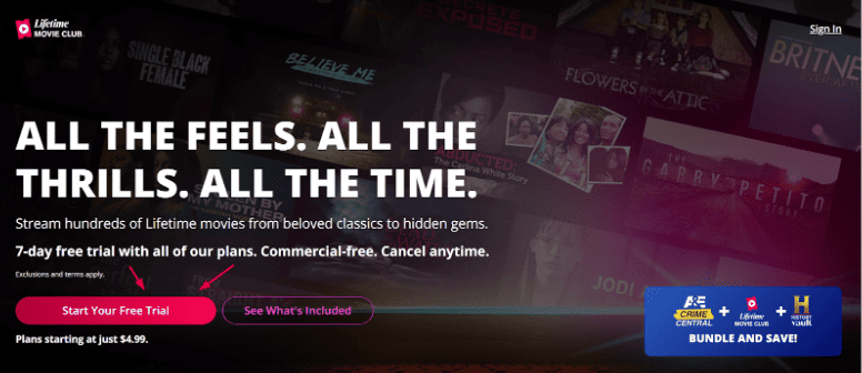 Lifetime Movie Club homepage