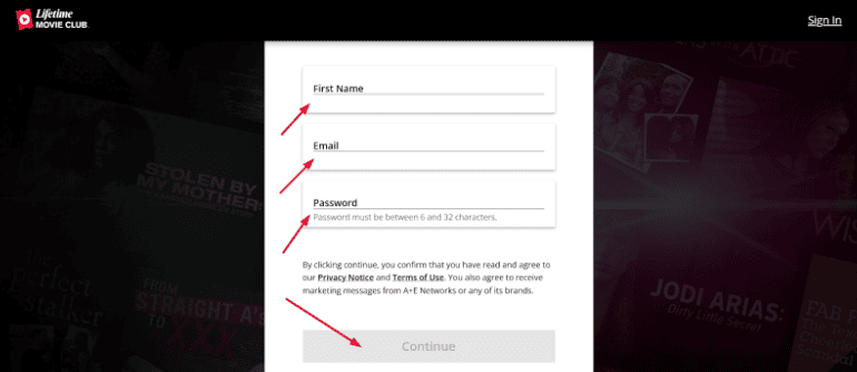 lifetime movie club signup page