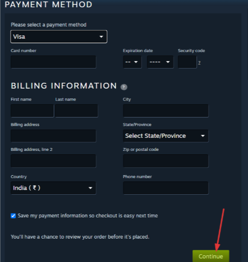 Enter your payment information