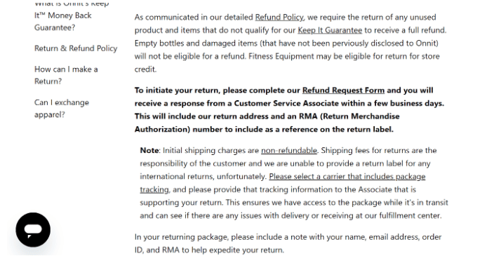 Onnit guidance on the return process