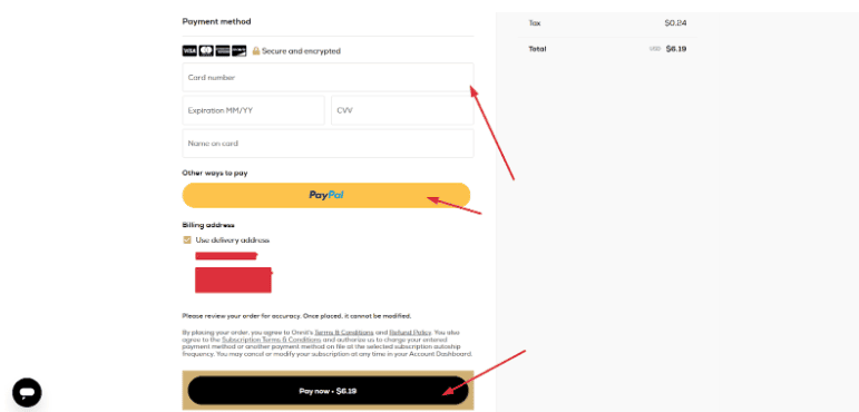 Onnit payment details
