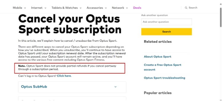 Optus Sport subscription cancellation Optus Sport subscription cancellation