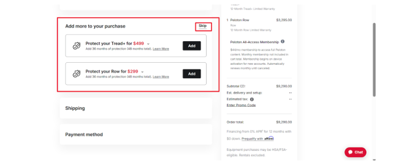Peloton Add more things option