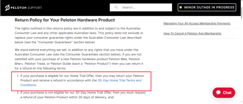 Peloton Refund policy