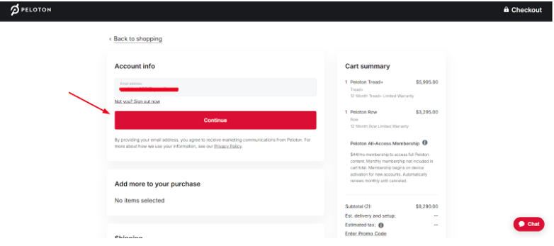 Peloton checkout Details