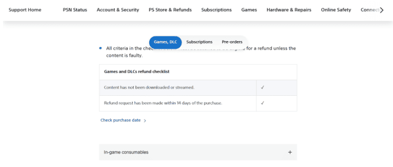 PlayStation refund page PlayStation refund page