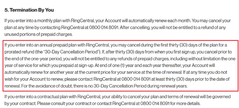 RingCentral termination by you RingCentral termination by you