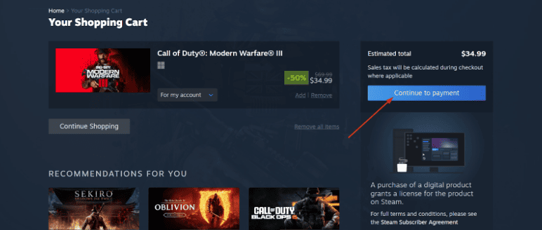 Steam Cart page