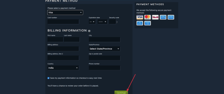 Steam Checkout page Steam Checkout page