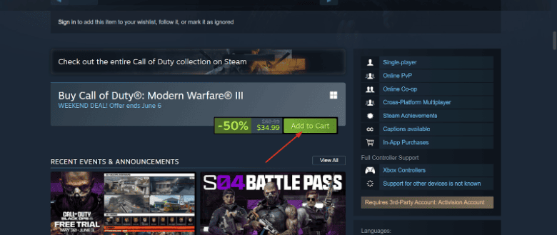 Steam page for Call of Duty