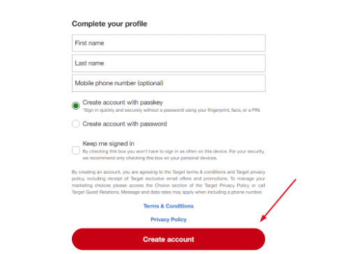 Target Circle 360 Account info and submit option Target Circle 360 Account info and submit option