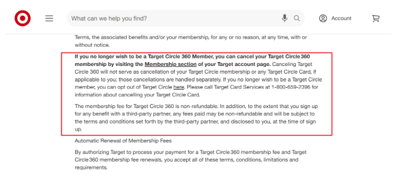 Target Circle 360 billing or cancellations Target Circle 360 billing or cancellations