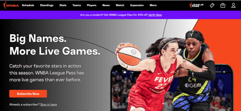 WNBA League Pass website