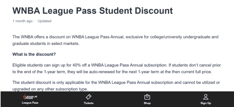 WNBA League Pass student discount WNBA League Pass student discount