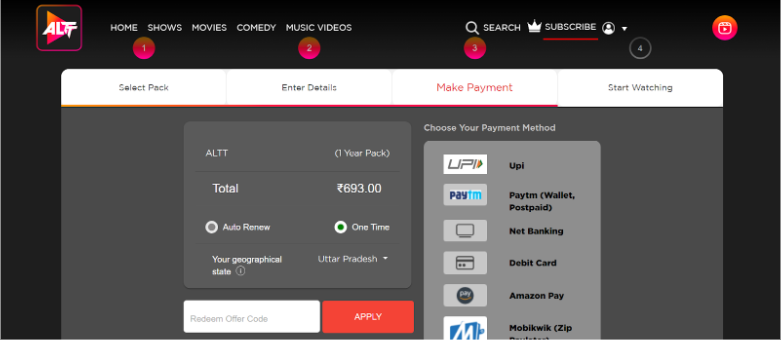 ALTBalaji Checkout Page