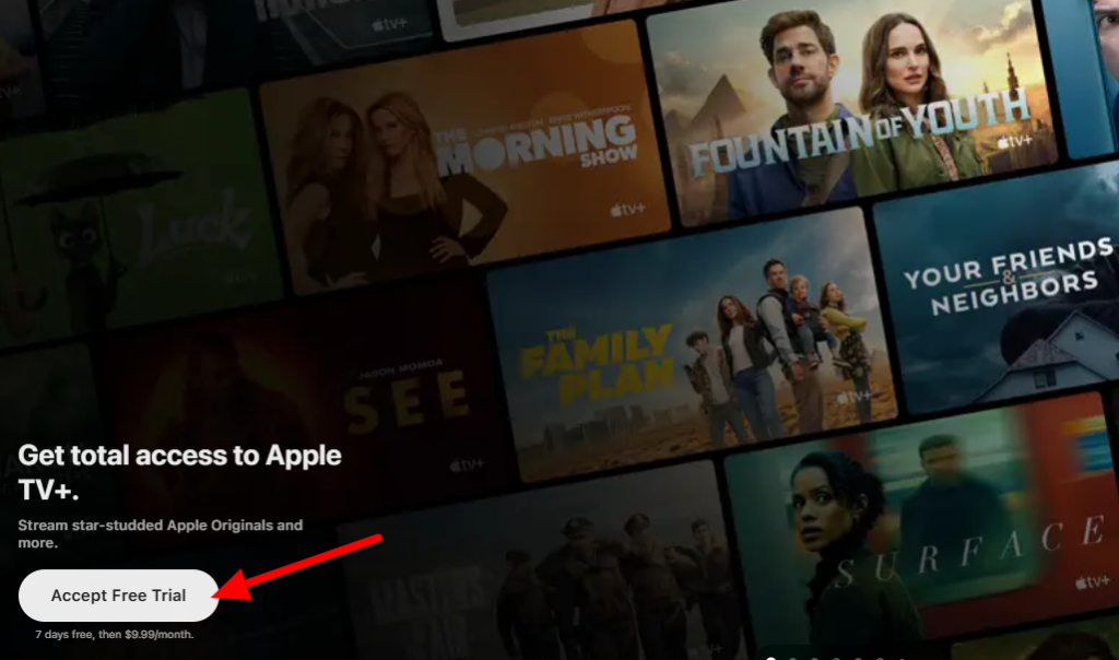Apple TV 7-day free trial page