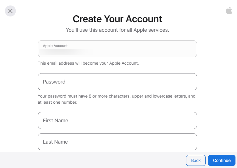 Apple TV account creation