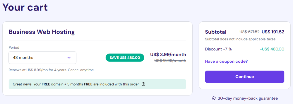 Hostinger Cart Page