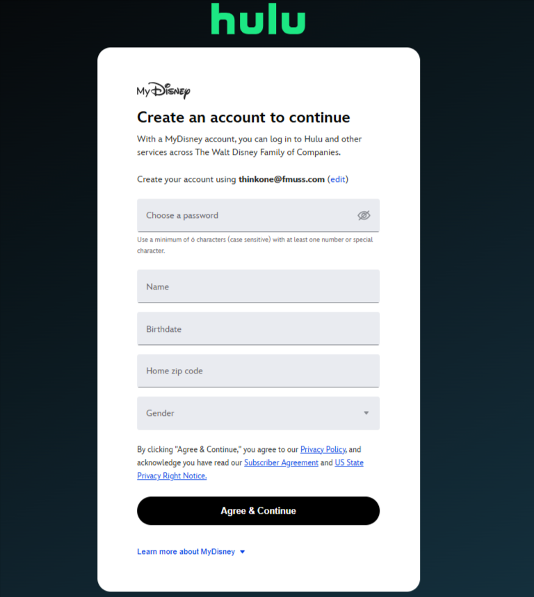 Hulu Account Creation
