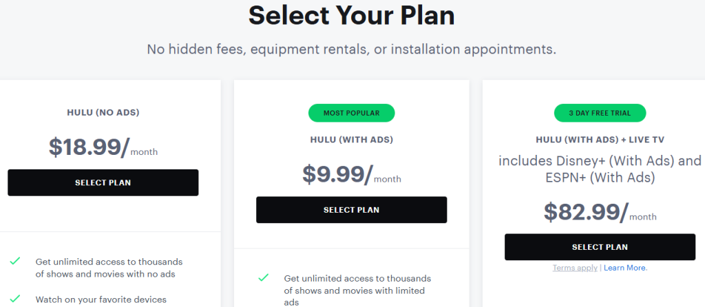 Hulu Pricing Plans