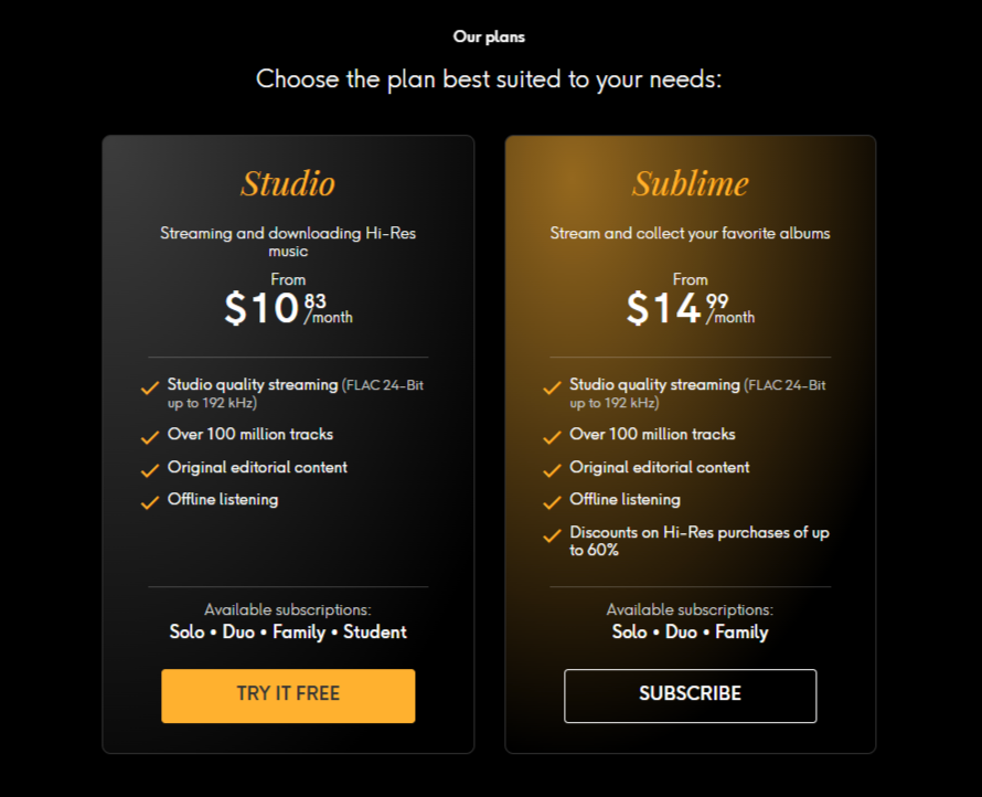 Qobuz Pricing Plans