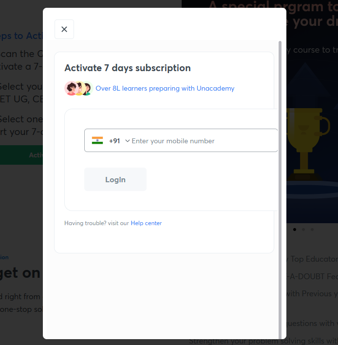 Unacademy Login Page