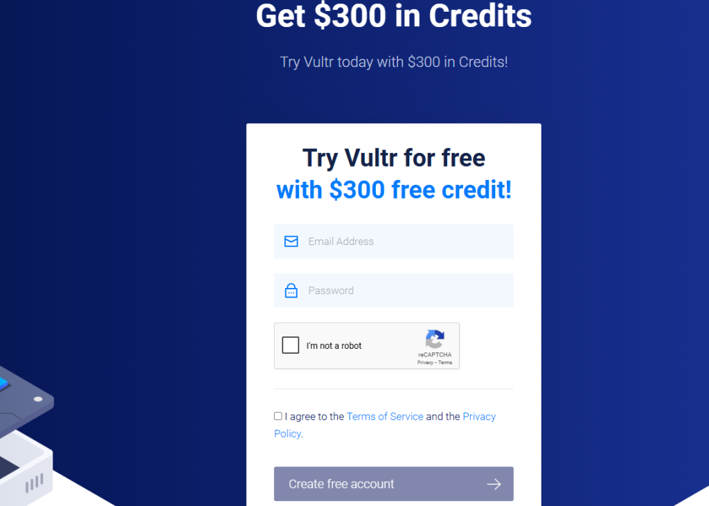 Vultr Sign Up Page