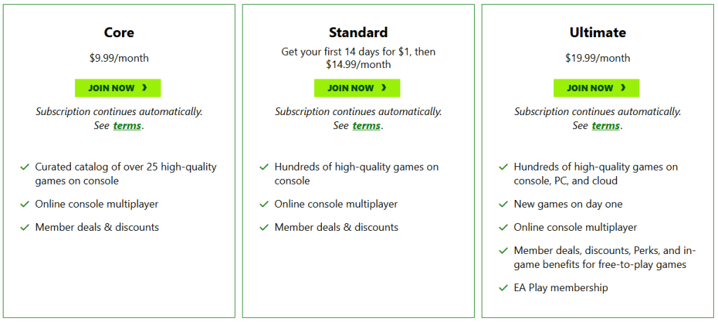 Xbox Game Pass Pricing Plans