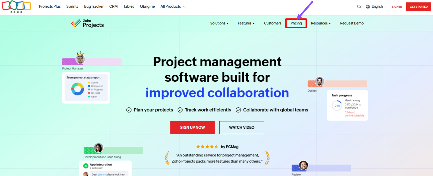 Zoho Projects Homepage