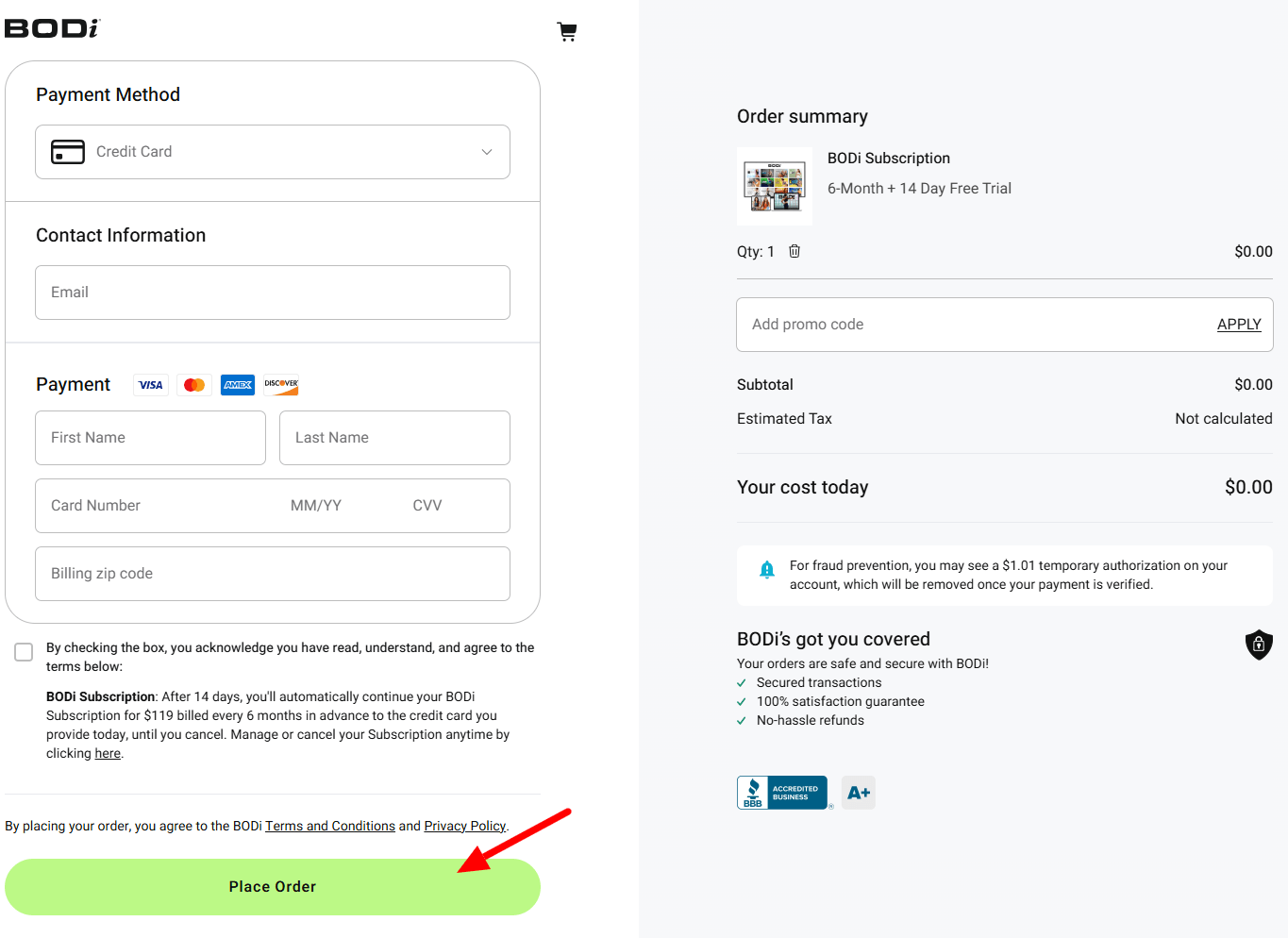 BODi Checkout Page