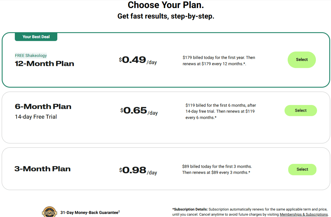 BODi Pricing Plans